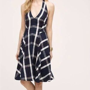 Anthropologie / Eva Franco Plaid Halter Dress Size 6 Navy, Black & White Size 6